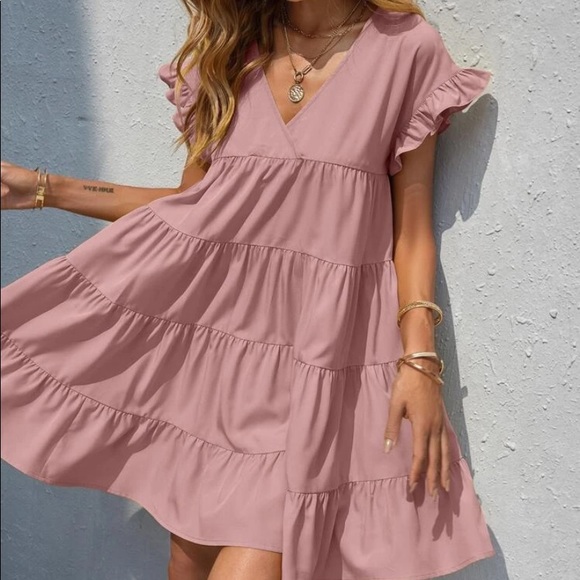 Boho v neck ruffle sleeve smock mini dress - Picture 14 of 16